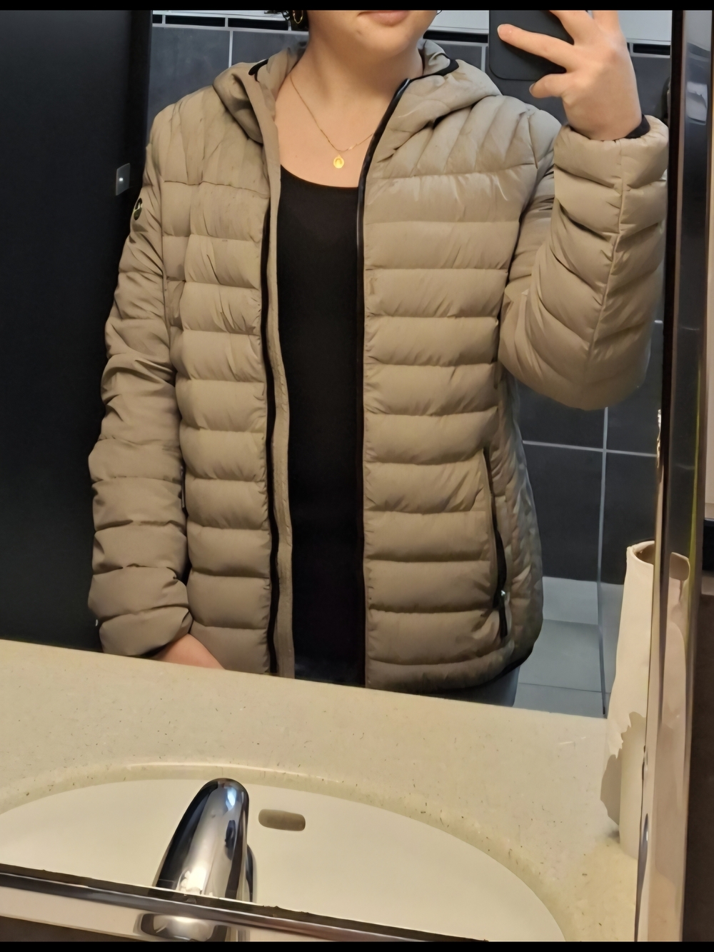Michael Kors Taupe Quilted Puffer Jacket